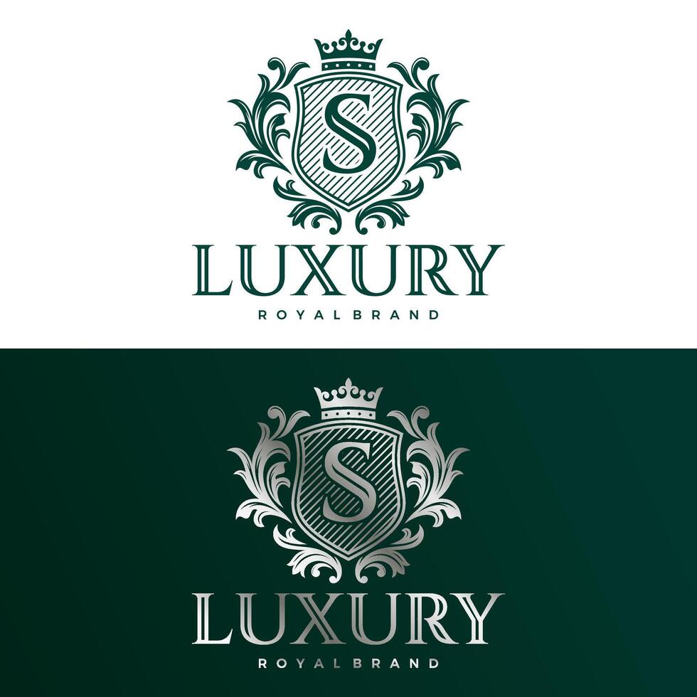 Luxury logo element with Crown, Wing, Emblem, Heraldic, Monogram in Vintage style. vector