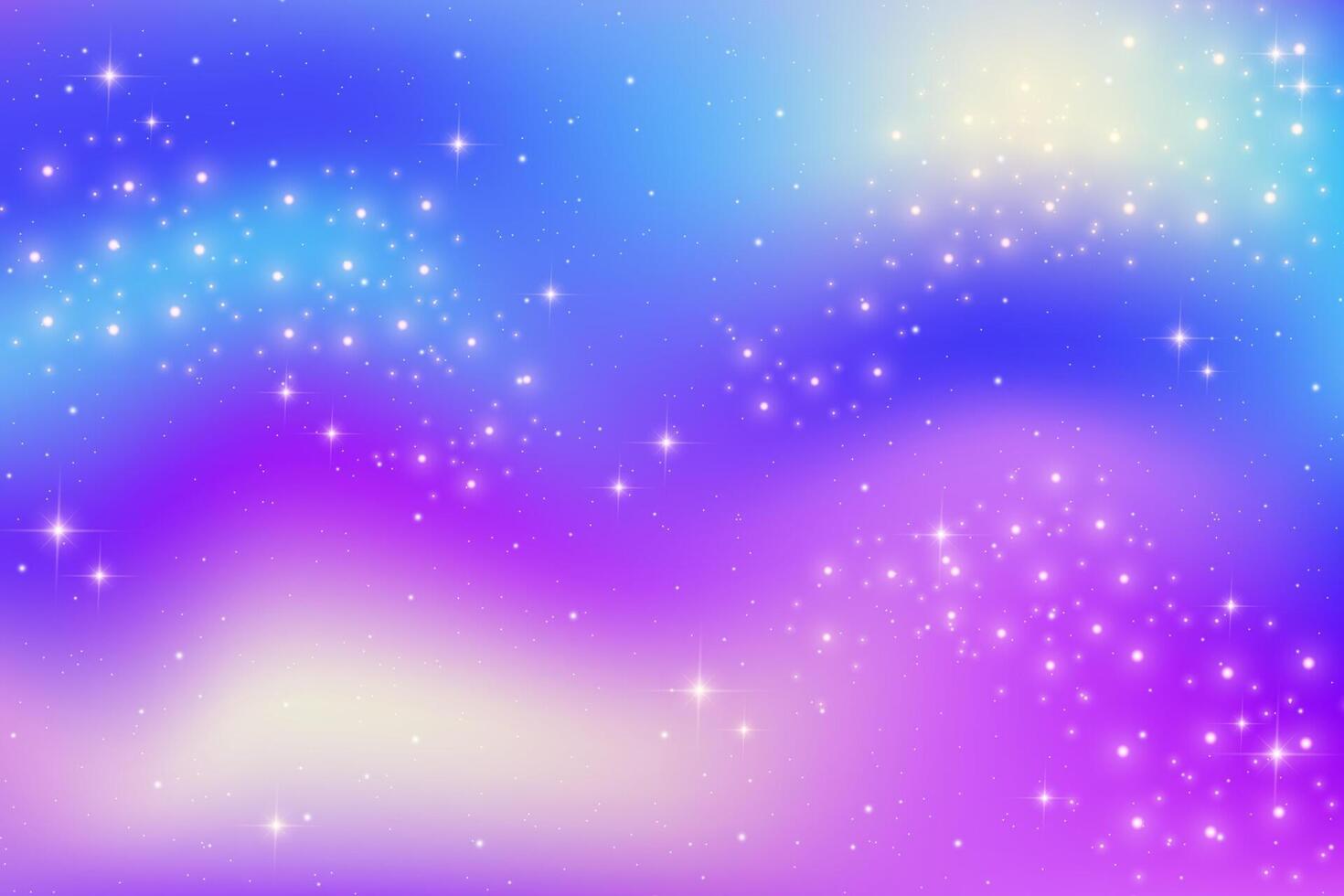 Purple gradient sky. Pink and blue galaxy night. Starry space background. Bright colored fantasy universe with sparkles. Magic holographic fluid vibrant illustration of cosmos. vector
