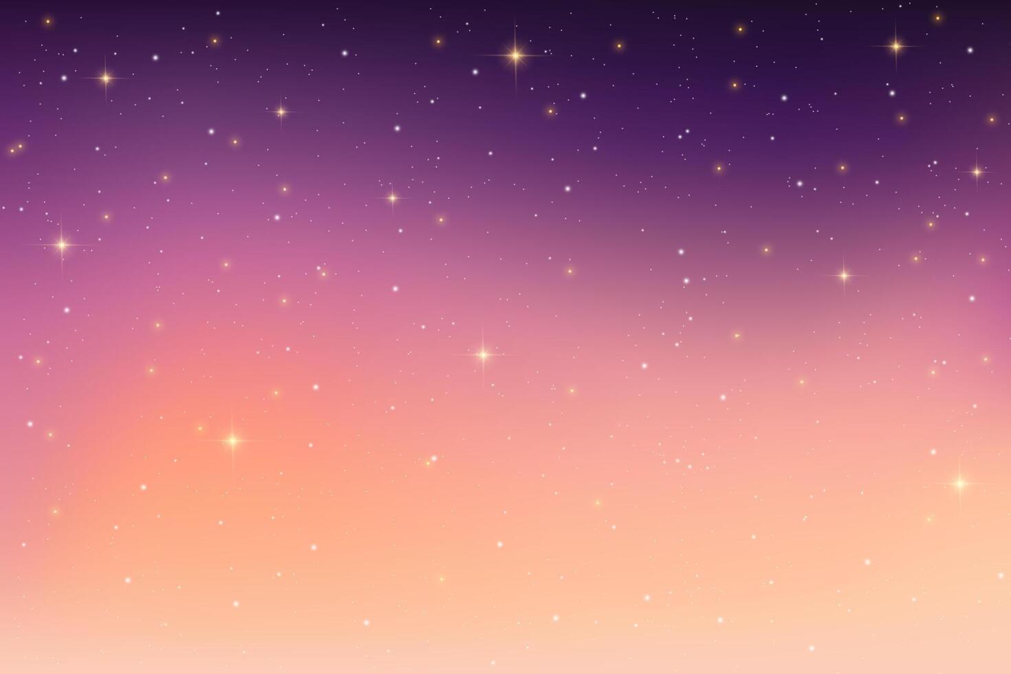 Night purple sky with stars. Dark space with light of sparkles. Aurora fantasy background. Galaxy wallpaper with magic sunset vector