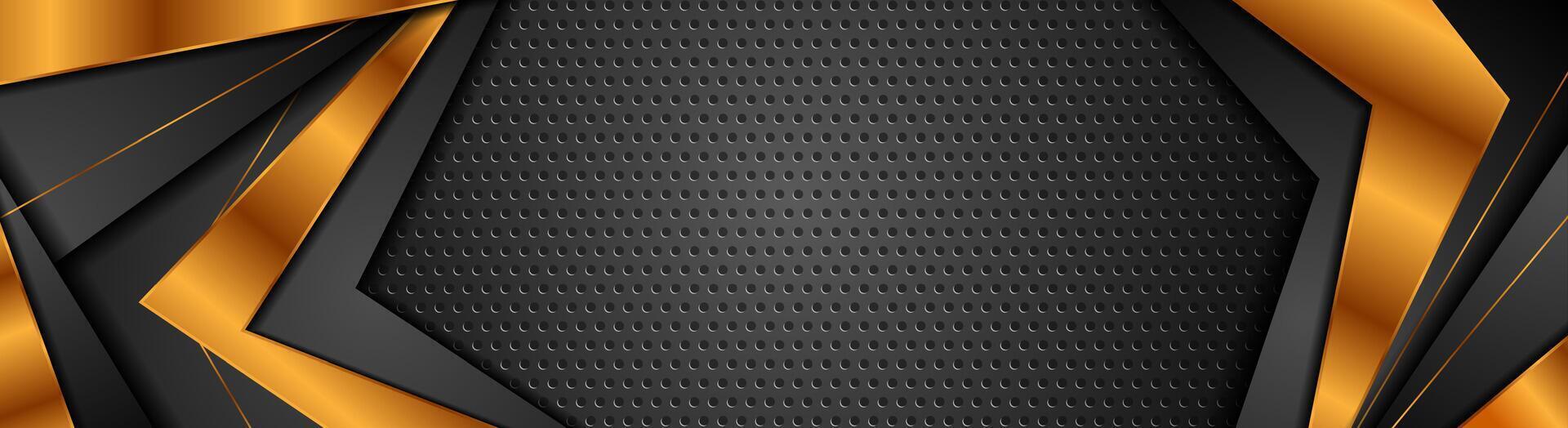 Black and golden stripes on dark perforated background vector