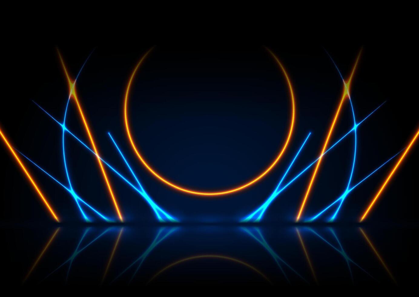Orange blue neon lines and circles abstract technology background vector