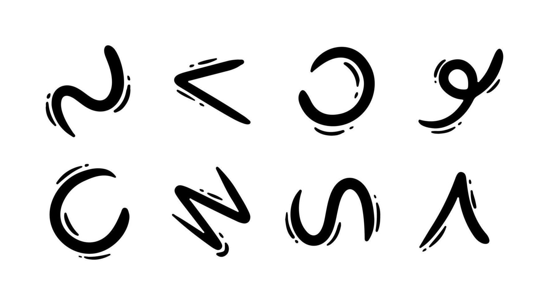 Hand drawn line arrows set. curvy and wavy arrows isolated on white background. vector