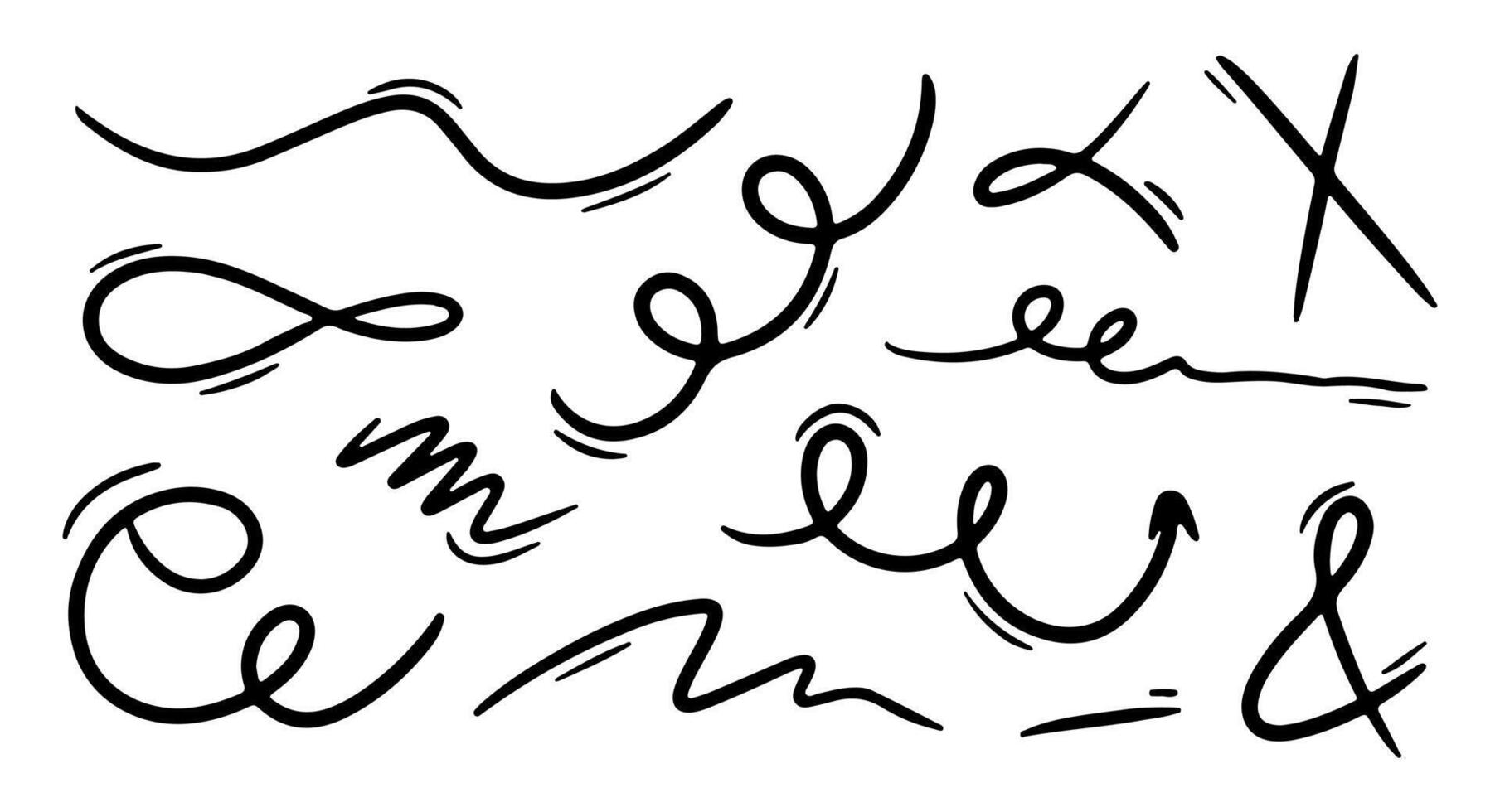 Doodle lines, spring and spiral set, hand drawn coil icons. flexible lines for your design vector