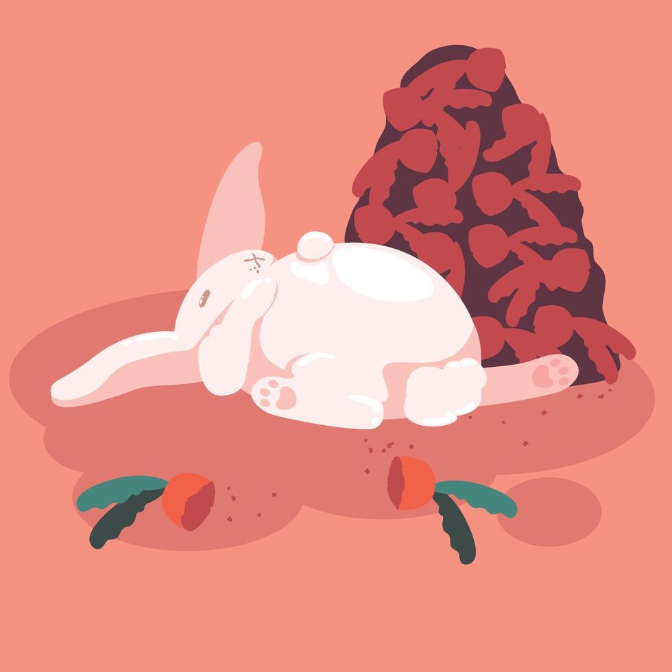 bunny stuffed from eating carrots vector