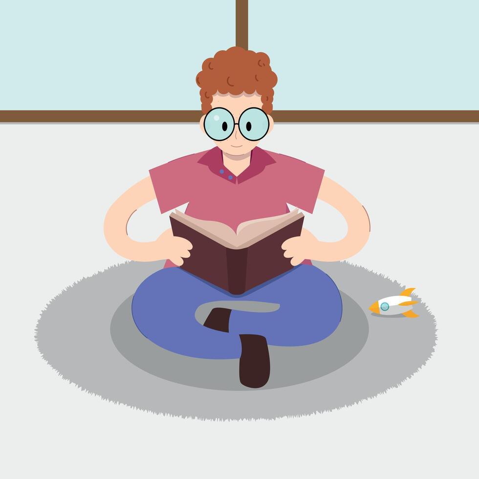 kid reading a book on the floor vector