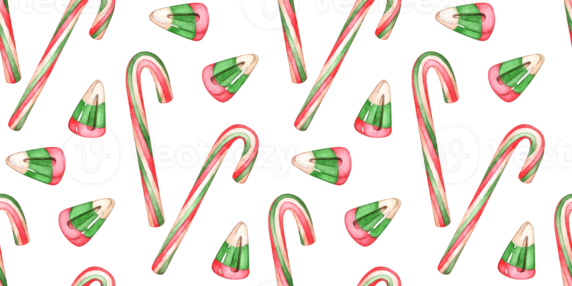 Traditional Christmas sweets pattern watercolor illustration. Holiday candy canes with red, white and green stripes. Candy isolated on background for greeting card, poster, pattern, invitation, winter png
