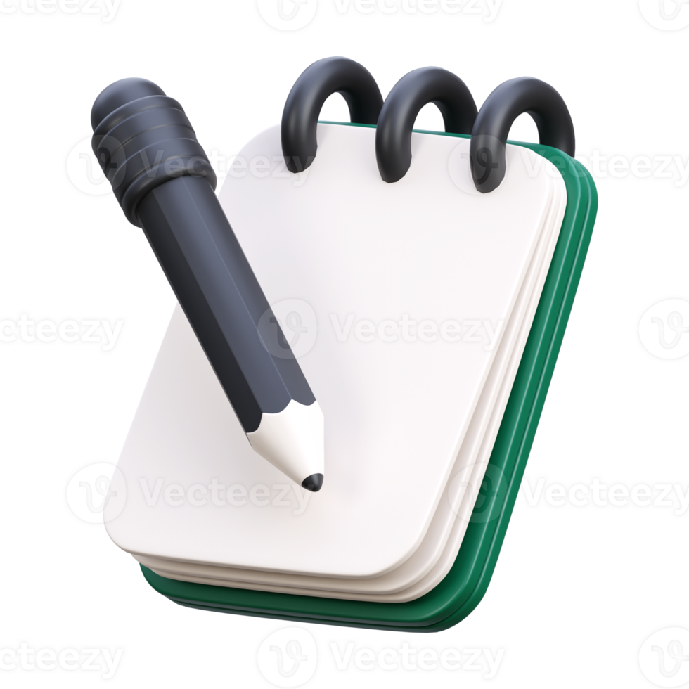 3d render of pencil and notes icon illustration png
