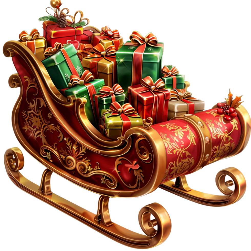 Generated Ai Christmas presents on a sledge png