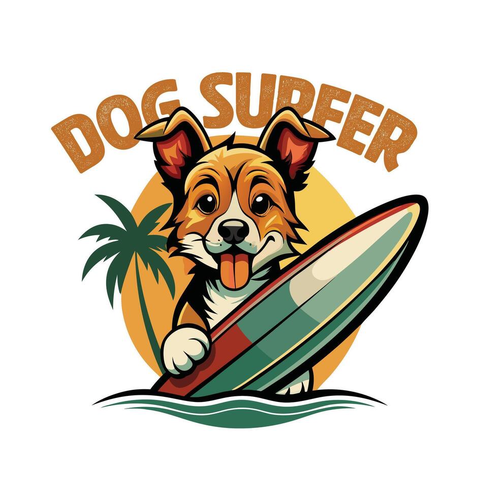 dog surfer t shirt design vector