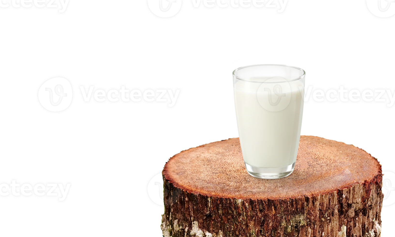 Glass of milk on a natural tree stump transparent. png