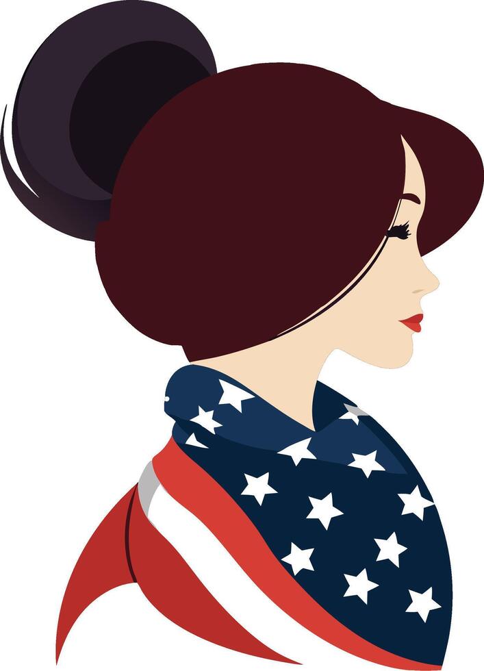 Women's profile with American flag shawl vector