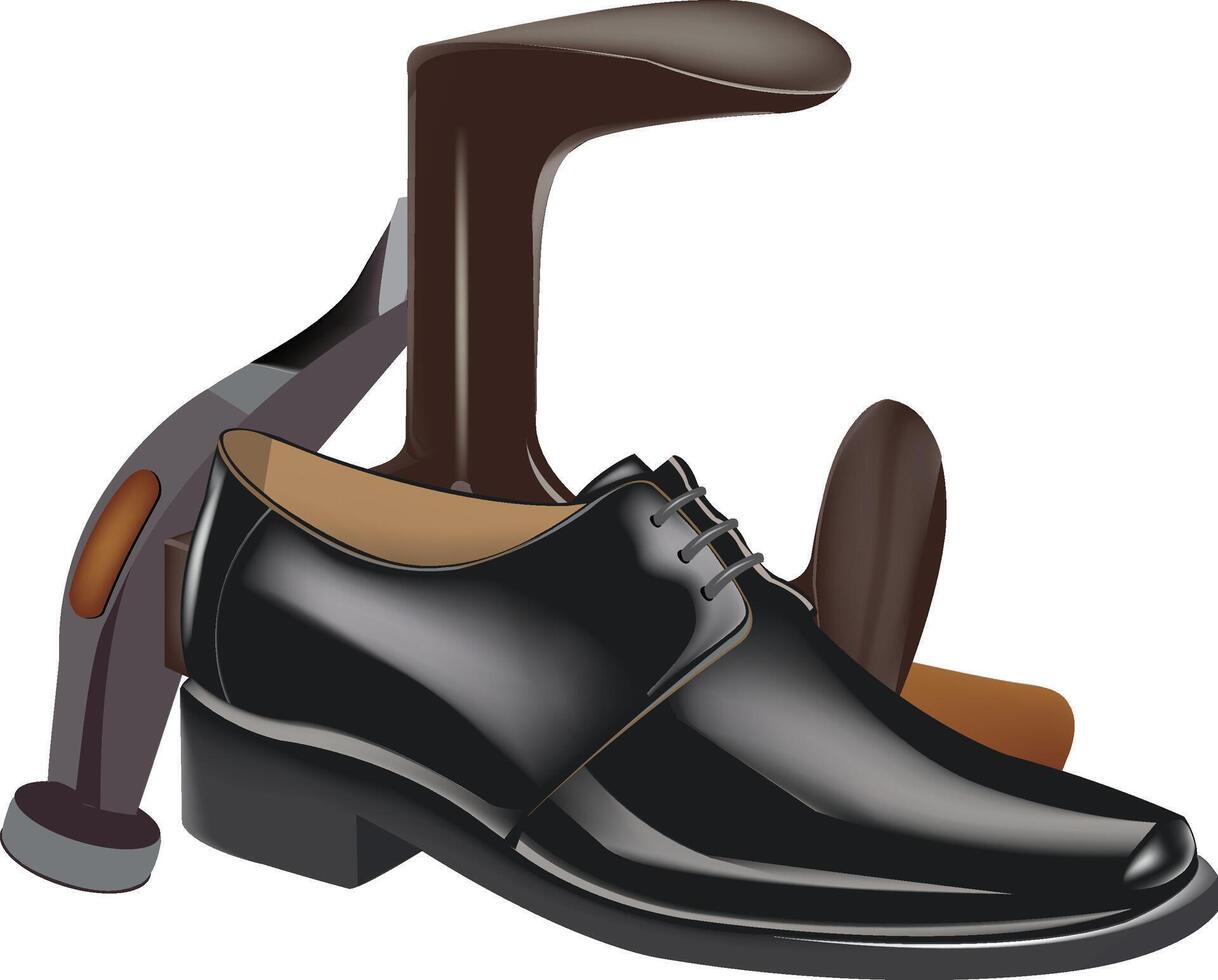 shoemaker repairing elegant men's shoe vector