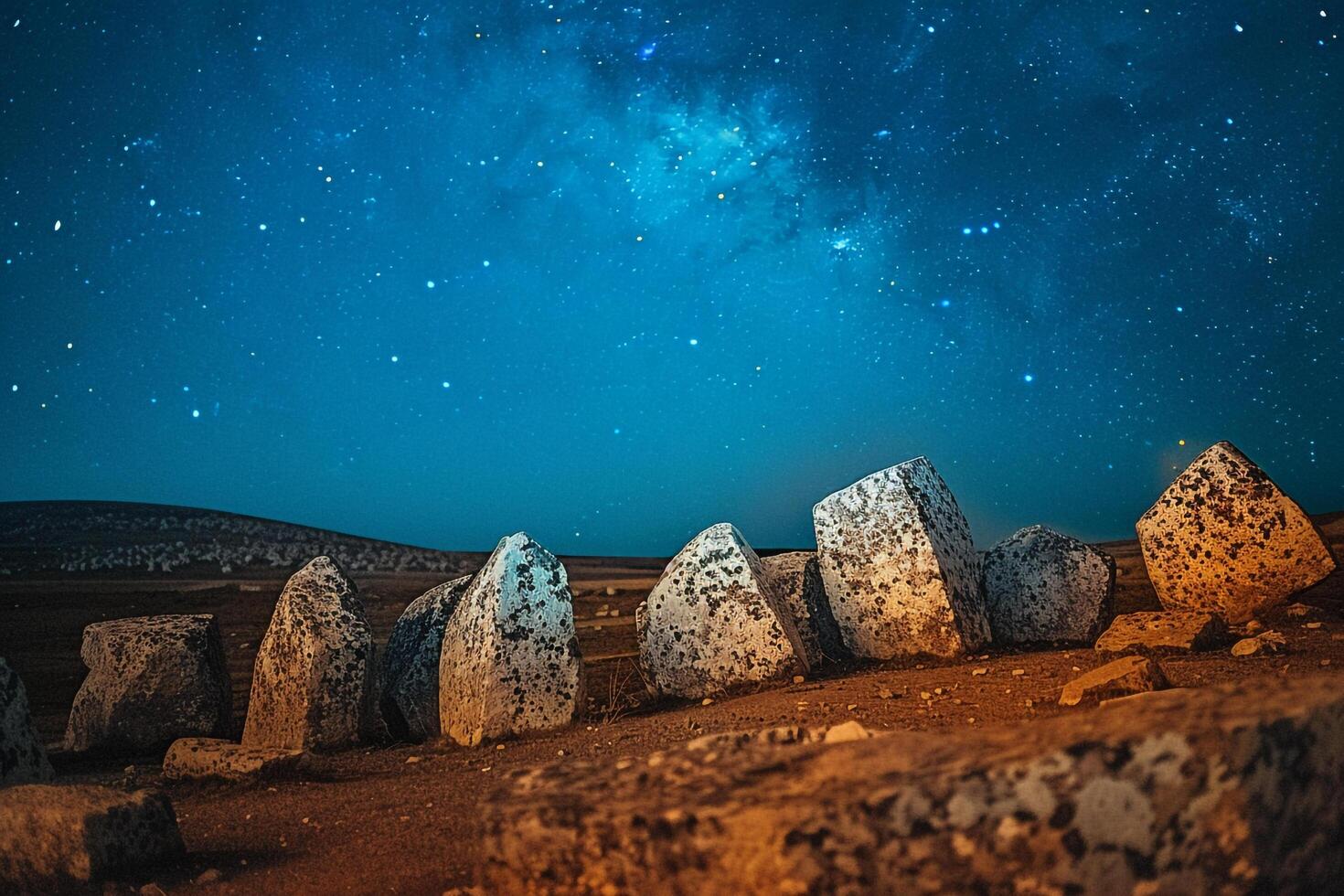 Milky Way Over Stone Circle at Ancient City of Caracalla Background photo