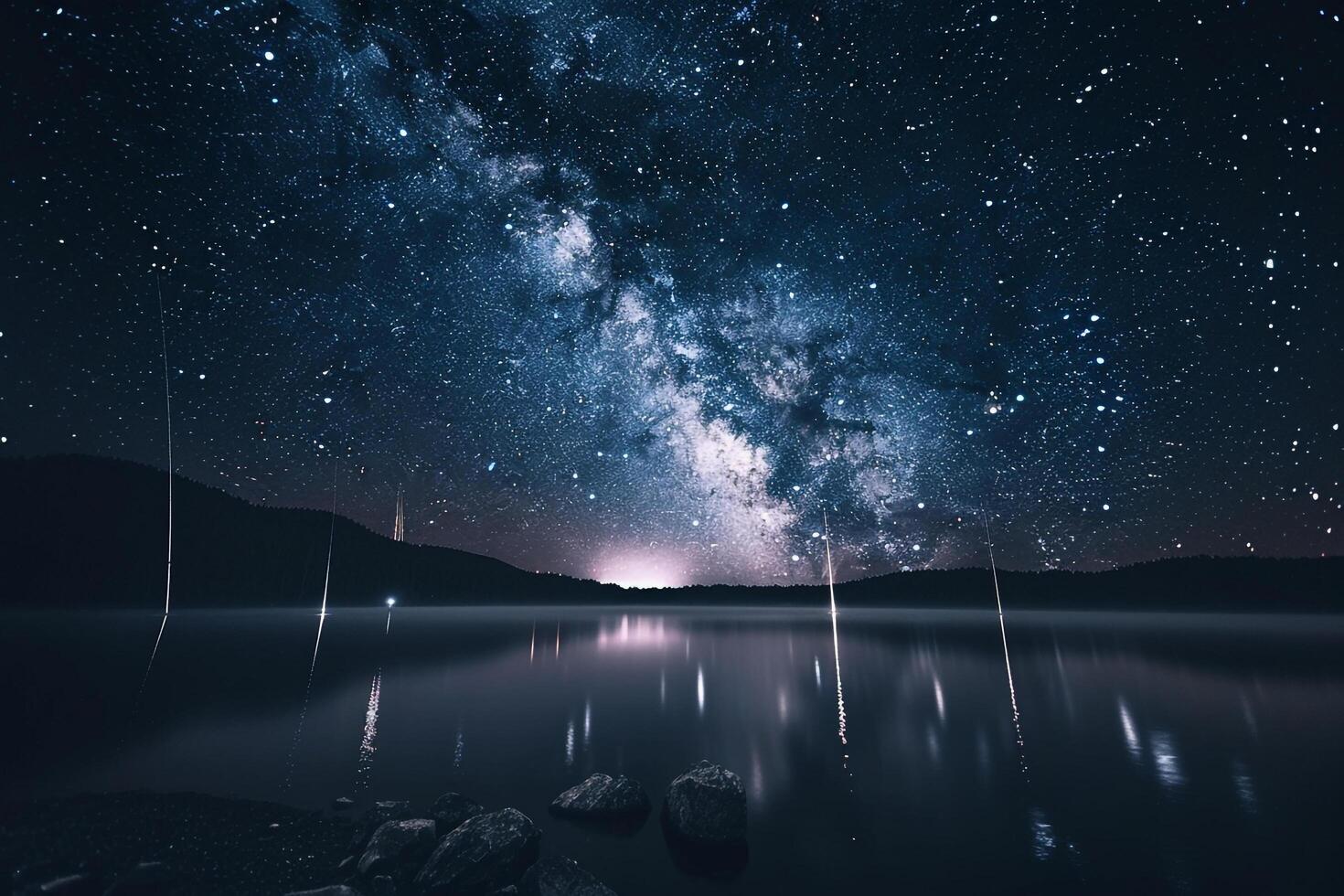 Milky Way Over a Lake with Stars in the Sky Background photo