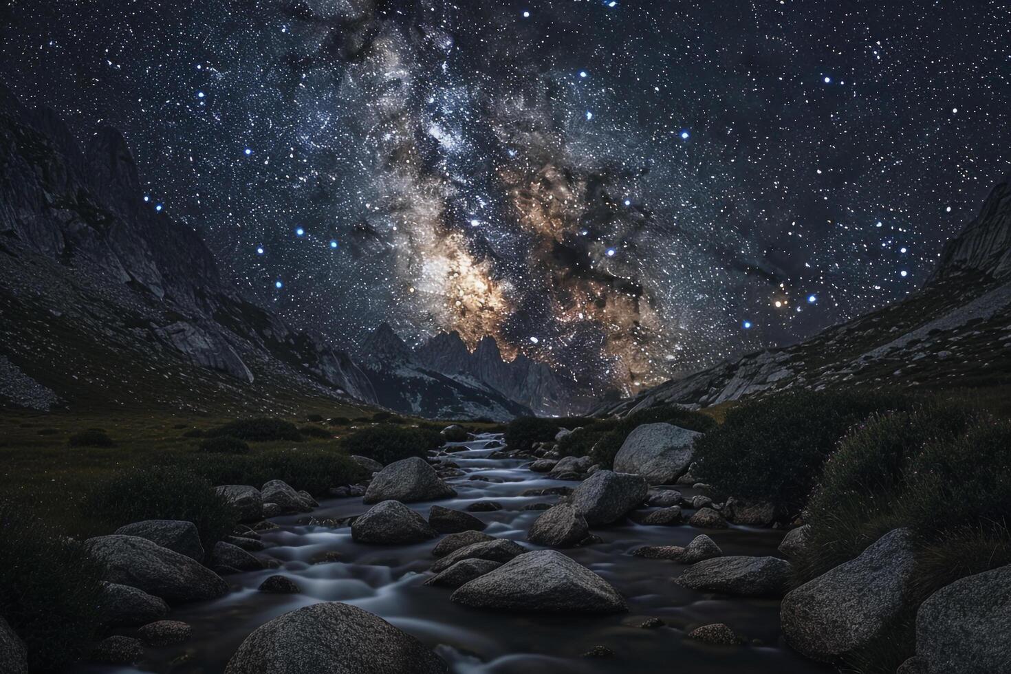 Milky Way Over a Stream in the Mountains Background photo
