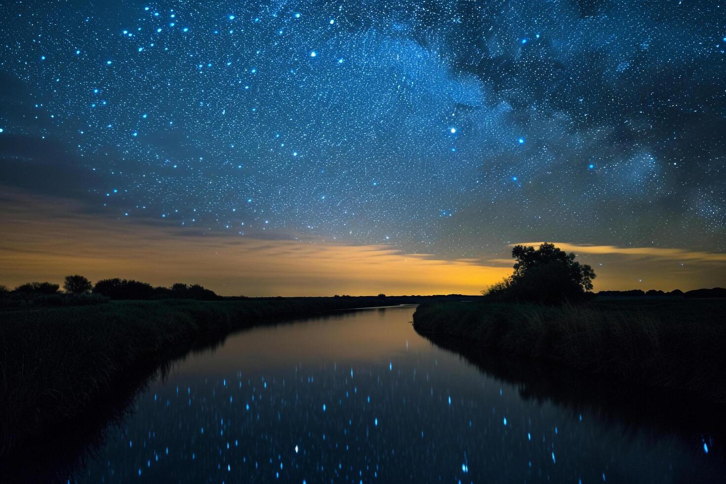Milky Way Over the River in the Night Sky Background photo