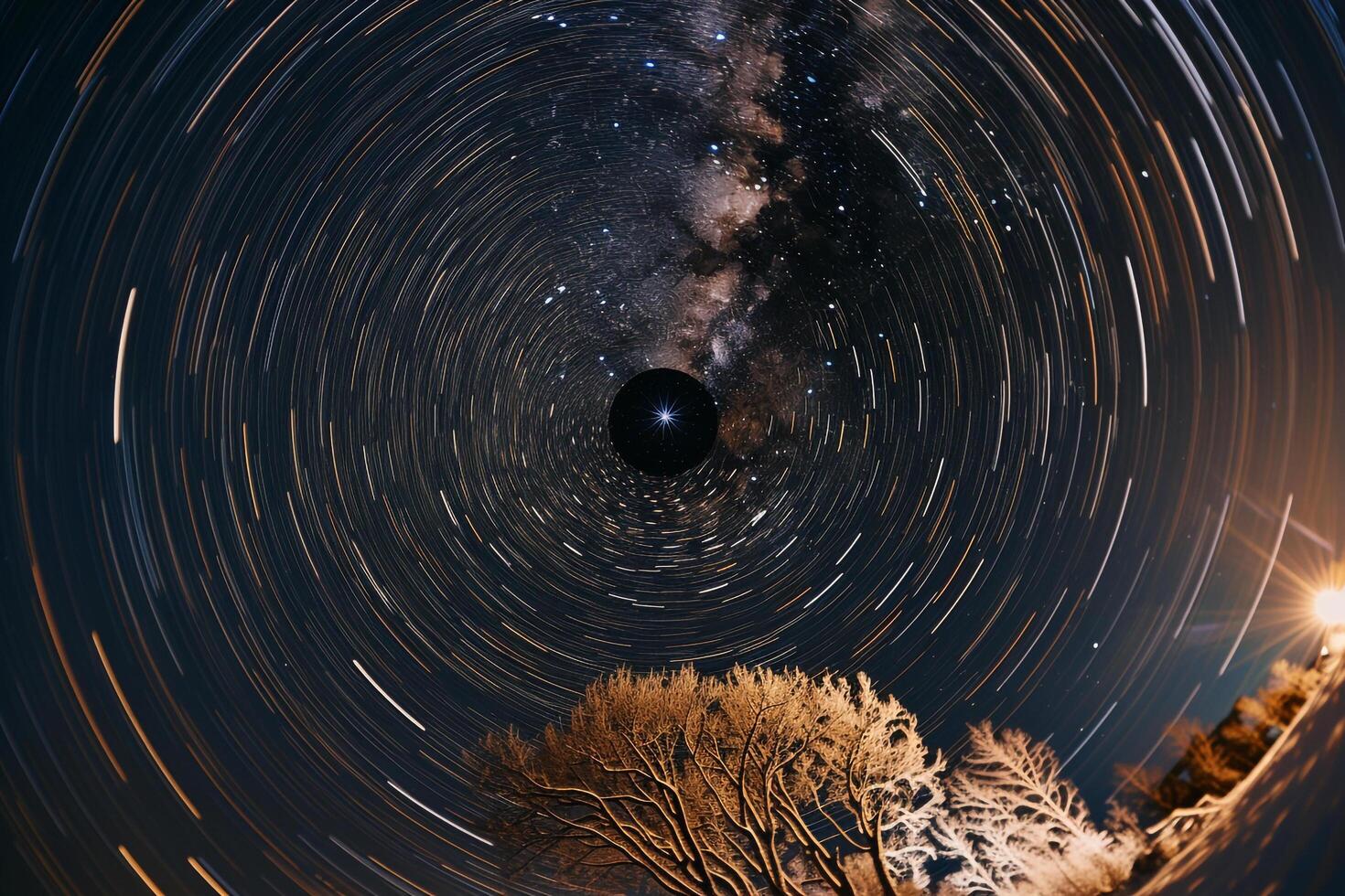 Black Hole in the Night Sky with Tree Background photo