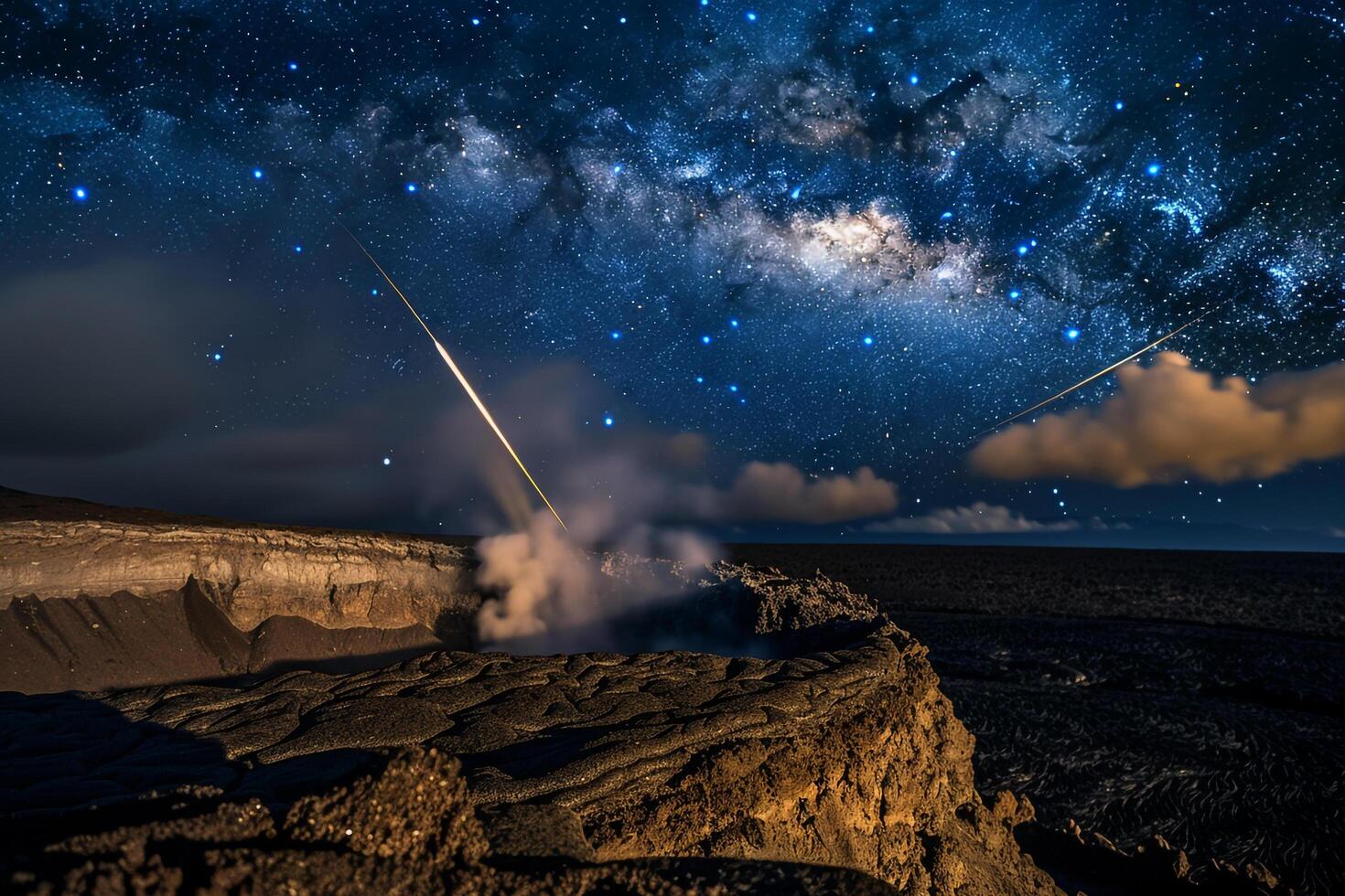 Meteor Shower Over a Crater Background photo
