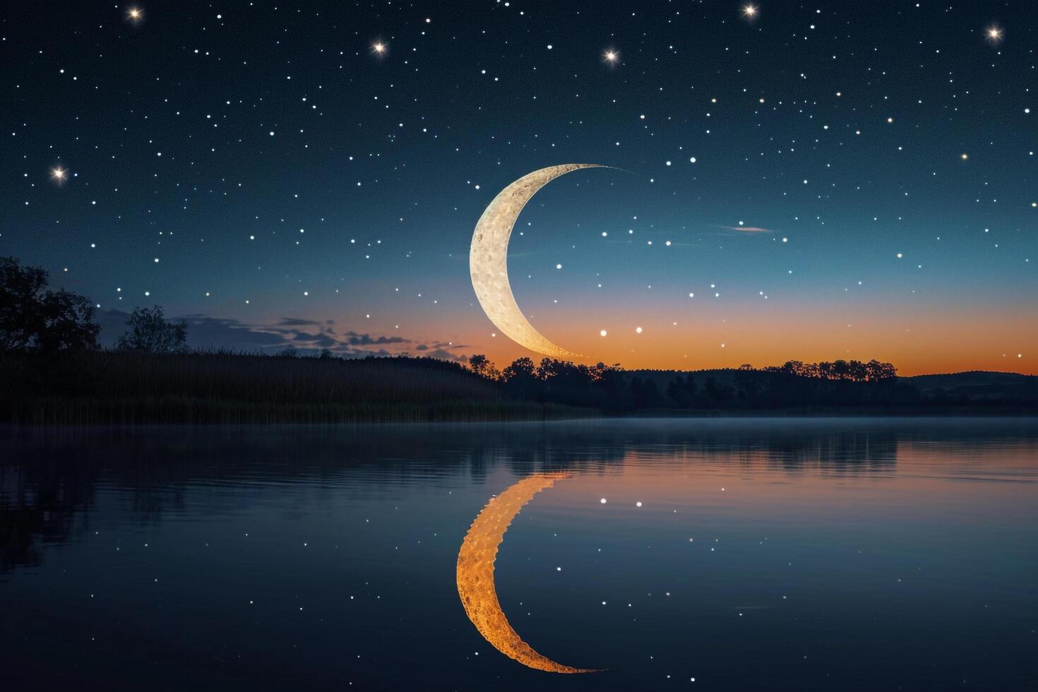 Moon and Stars Reflected in Water Background photo