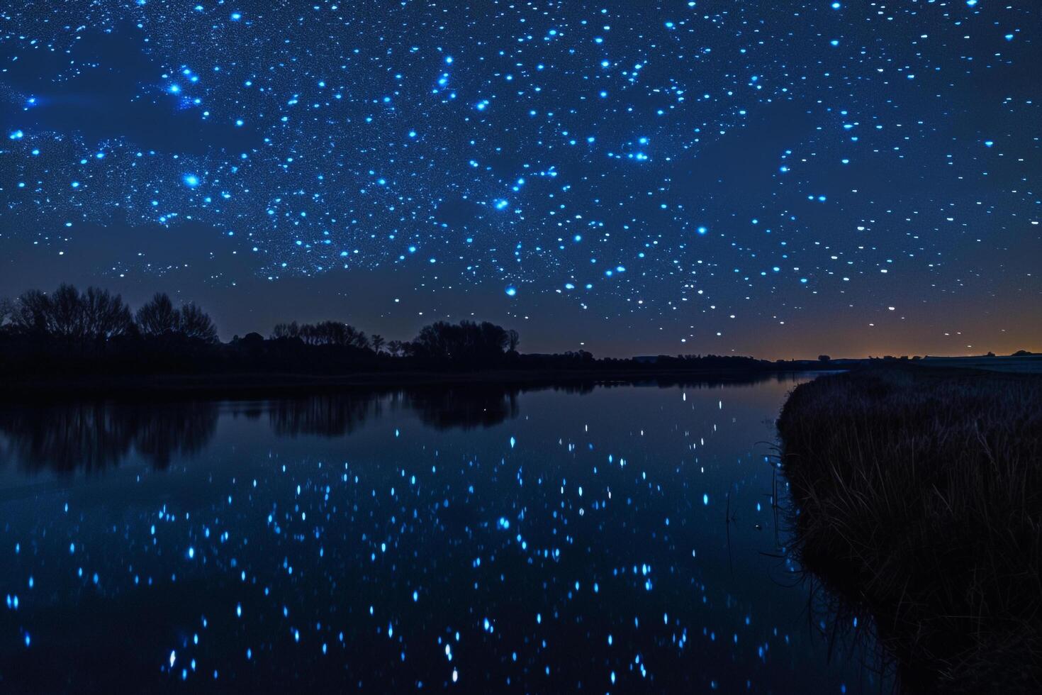 Stars Shining Brightly over Water Background photo