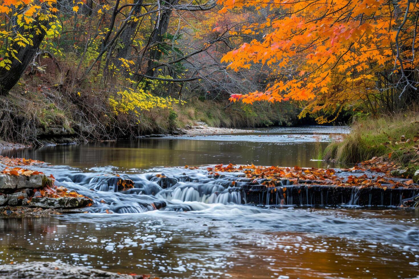 River Flowing through Forest Background photo