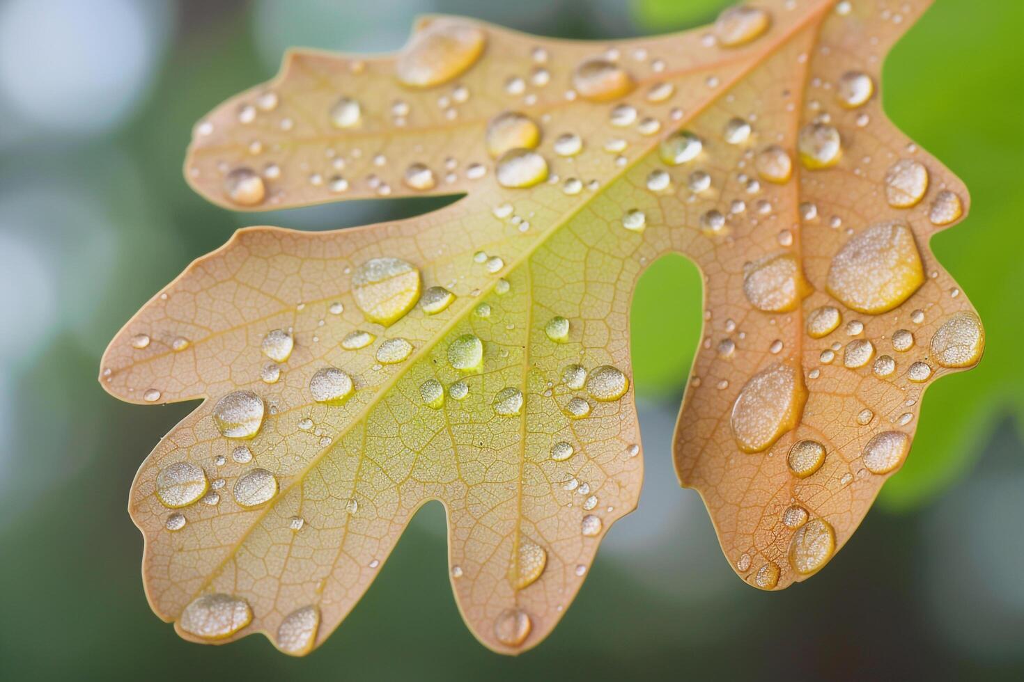 Background of a leaf with water droplets on it photo