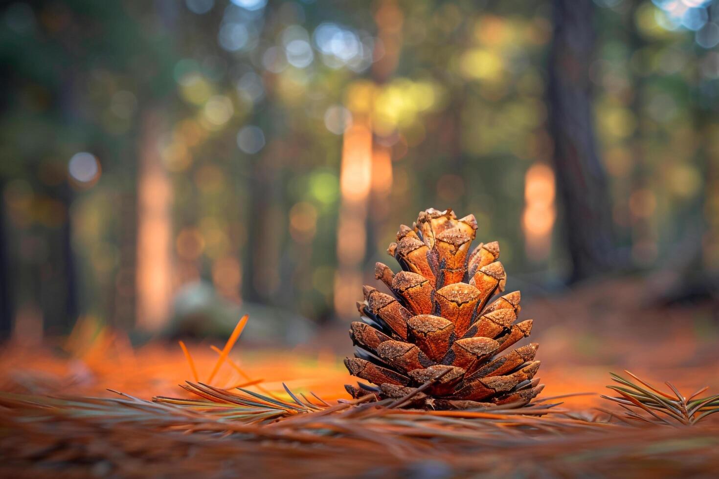 Pine Cone in Forest Background photo