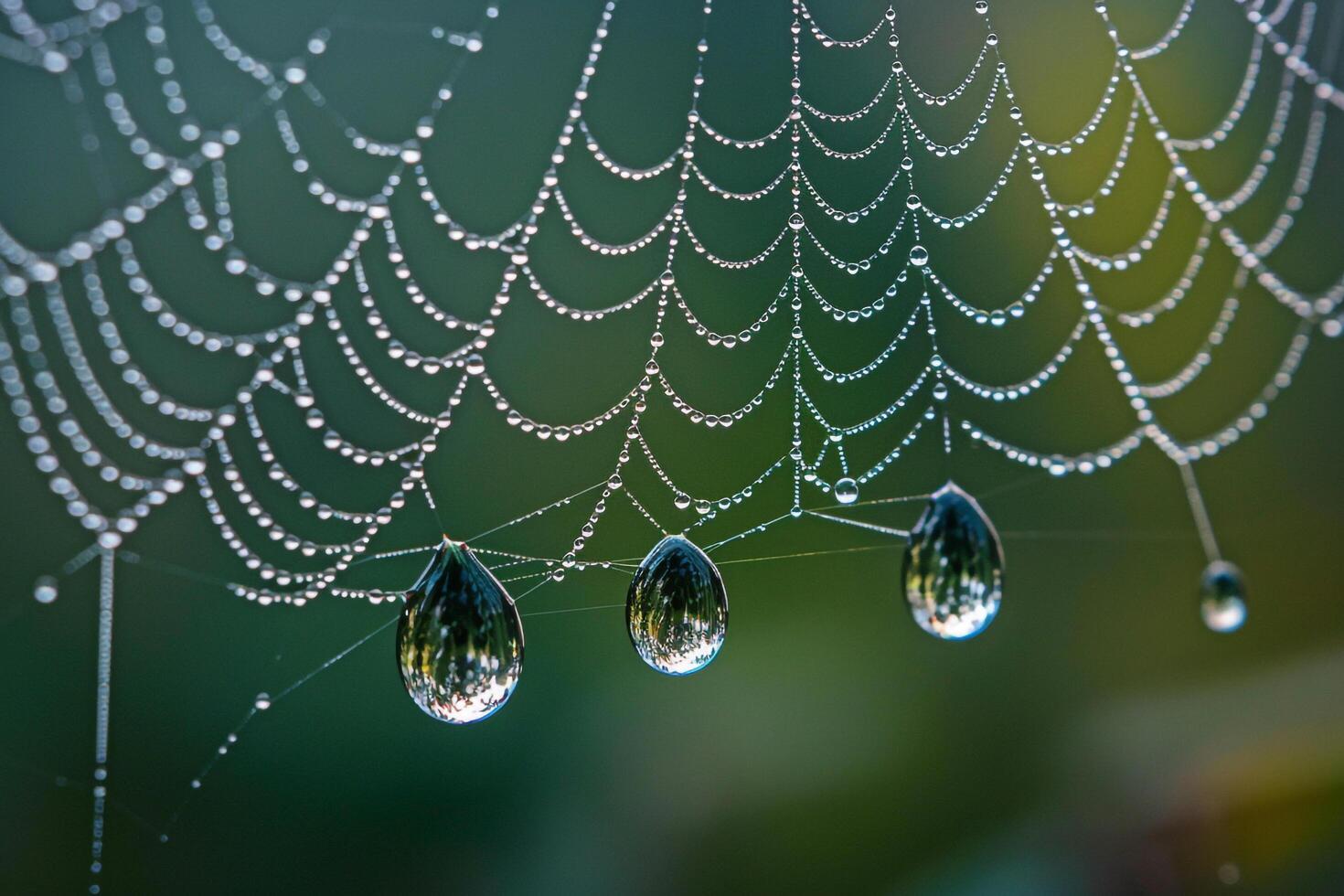 Spider Web with Water Droplets Hanging from It, Natural Background photo