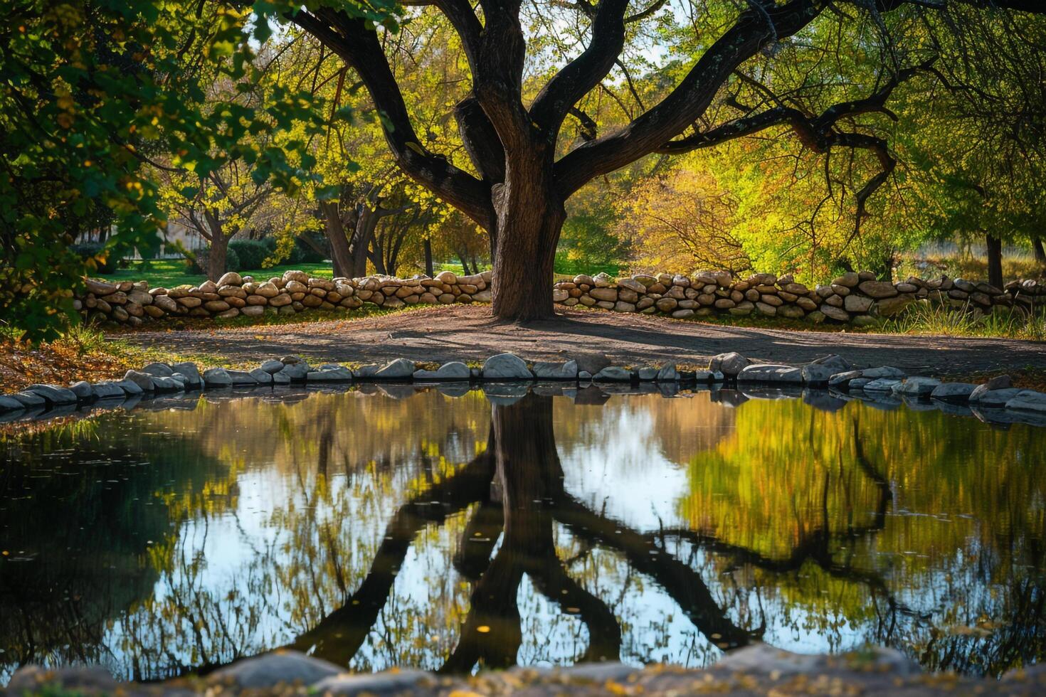 Tree with Reflection in Pond Background photo