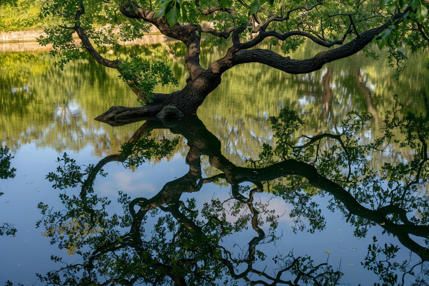 Tree with Reflection in Pond Background photo