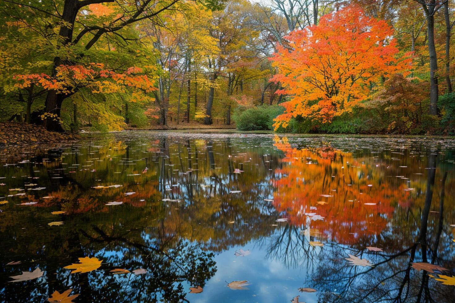 Autumn Reflections in Pond at New York Botanical Garden Background photo