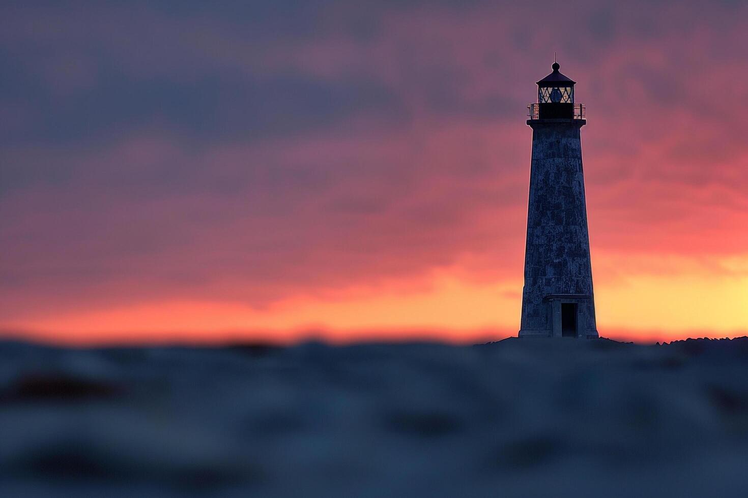 Silhouetted Lighthouse Against Pink Sky Background photo