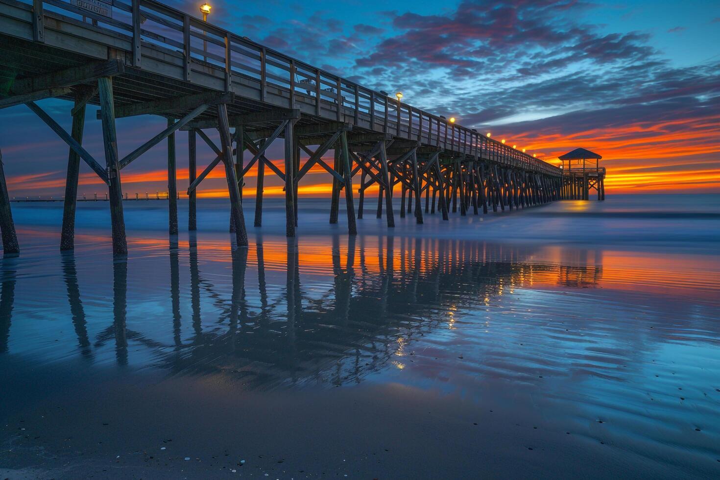 Pier with Sunset in Background photo