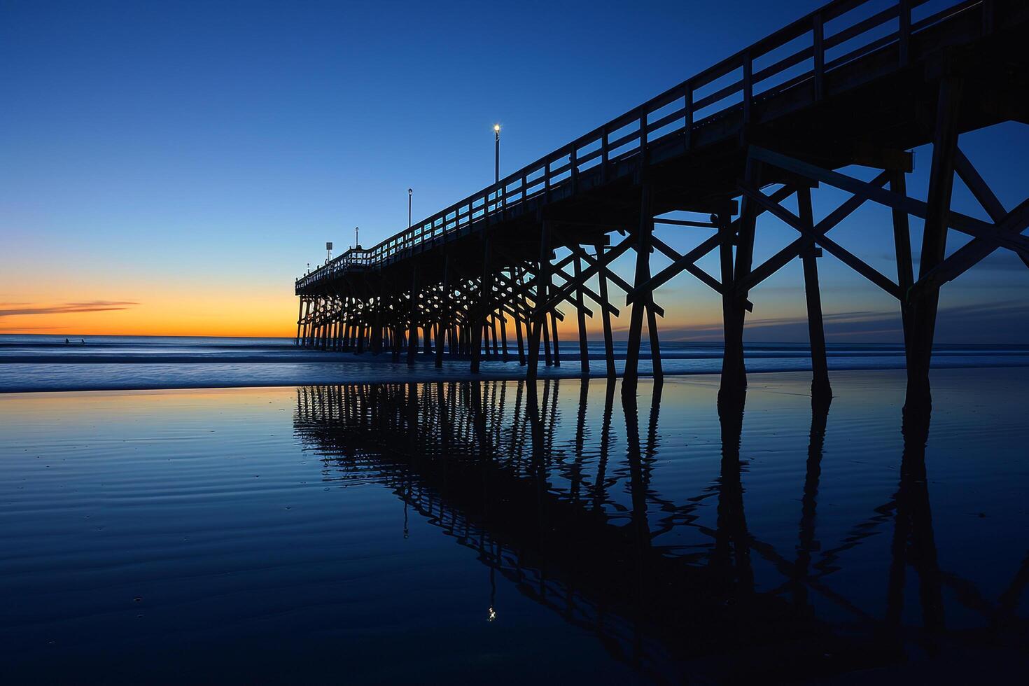 Pier at Sunset with Water Reflection Background photo