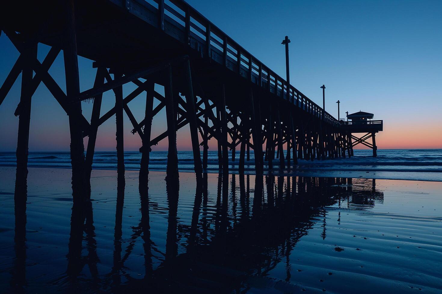 Pier at Sunset with Lifeguard Tower Background photo