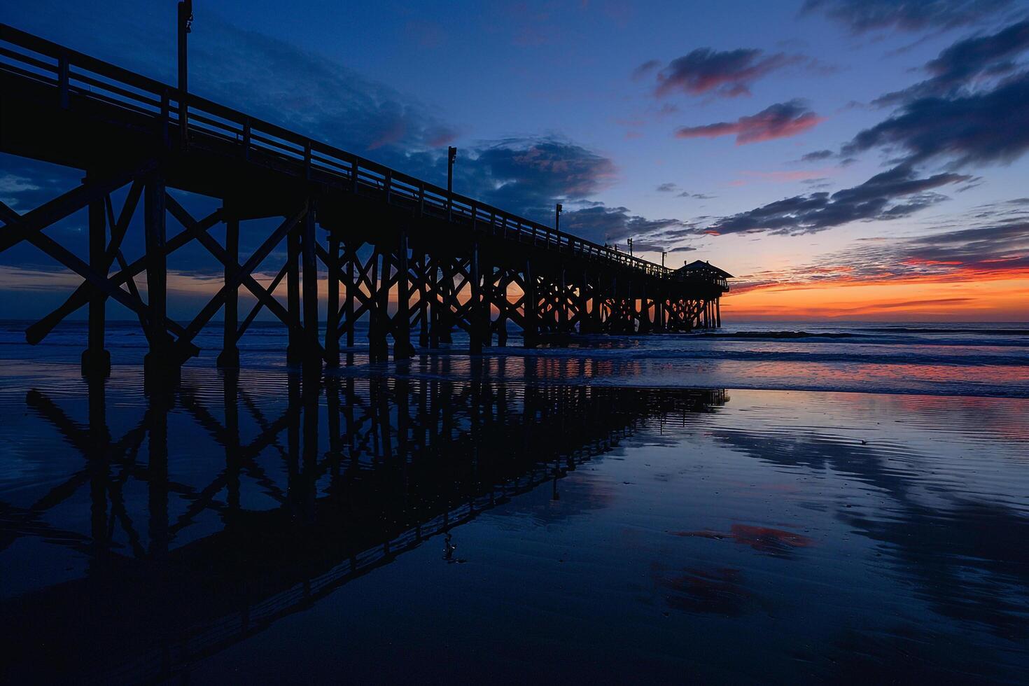 Pier with Sunset in Background photo