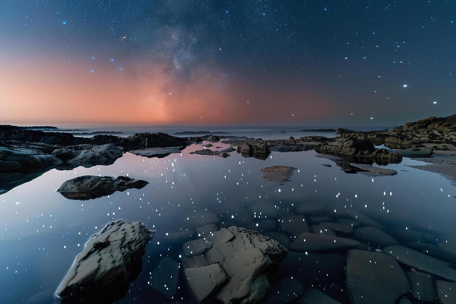 Milky Way Over Rocks in Ocean Background photo