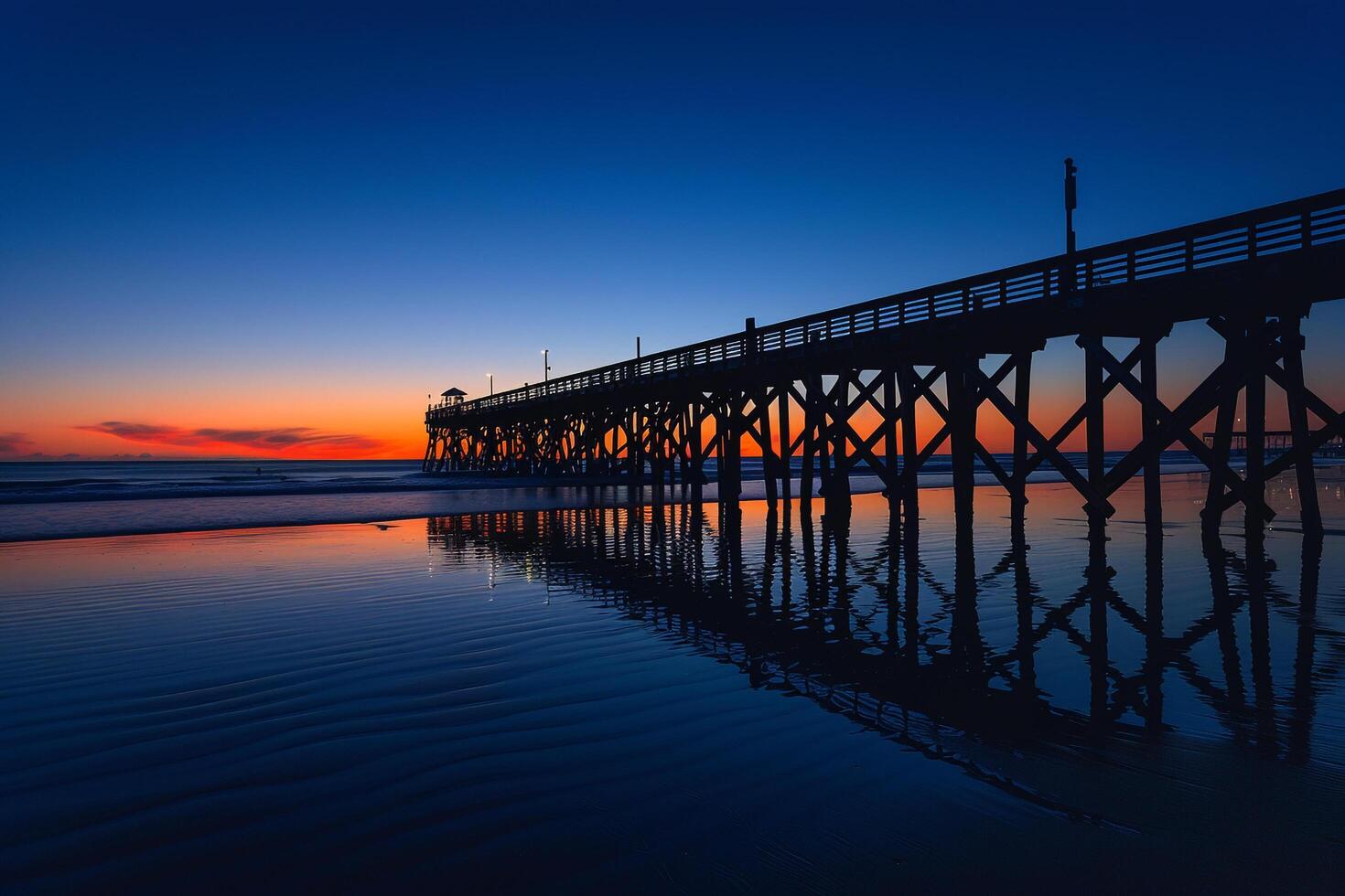 Pier at Sunset with Blue Sky and Ocean, Nature Background photo