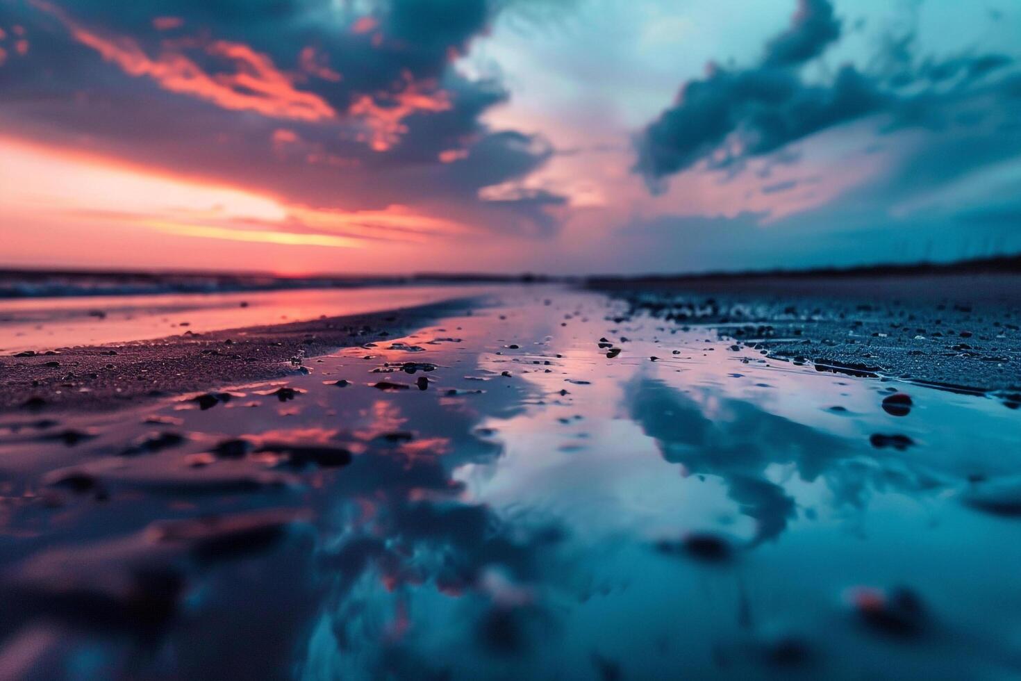 Sunset Reflection in Water on Beach, Nature Background photo