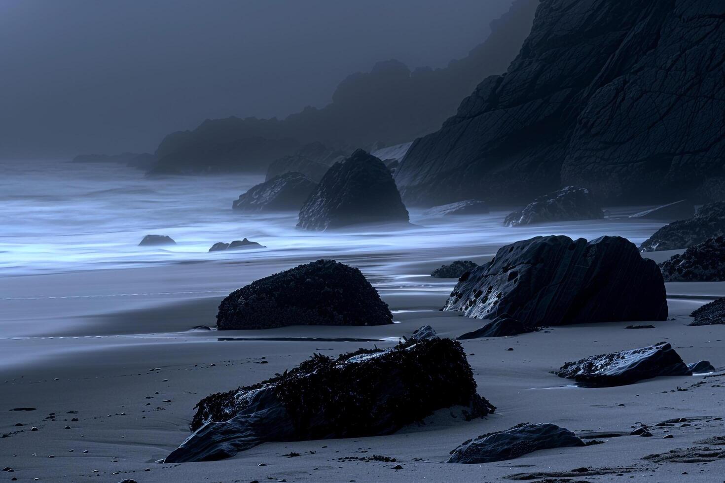 A Beach with Rocks and Water, Background of a Beach with Rocks and Water photo