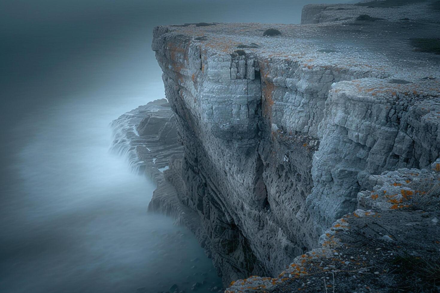 A Long Exposure Photograph of a Cliff with Water photo