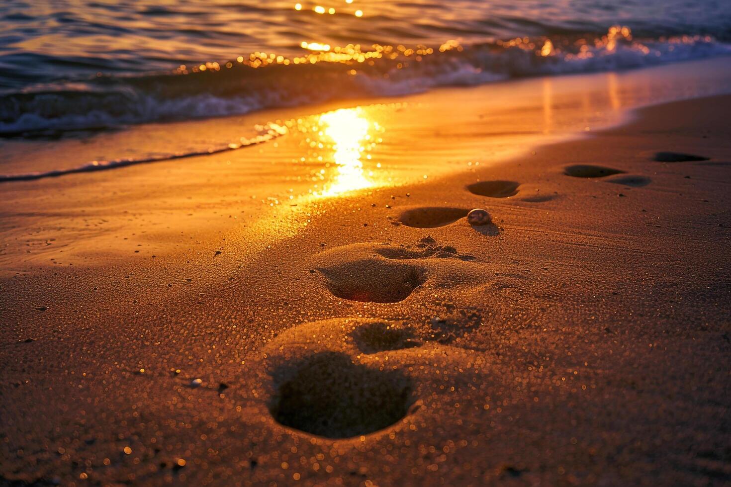 Footprints in the Sand at Sunset, Background of Footprints in the Sand at Sunset photo
