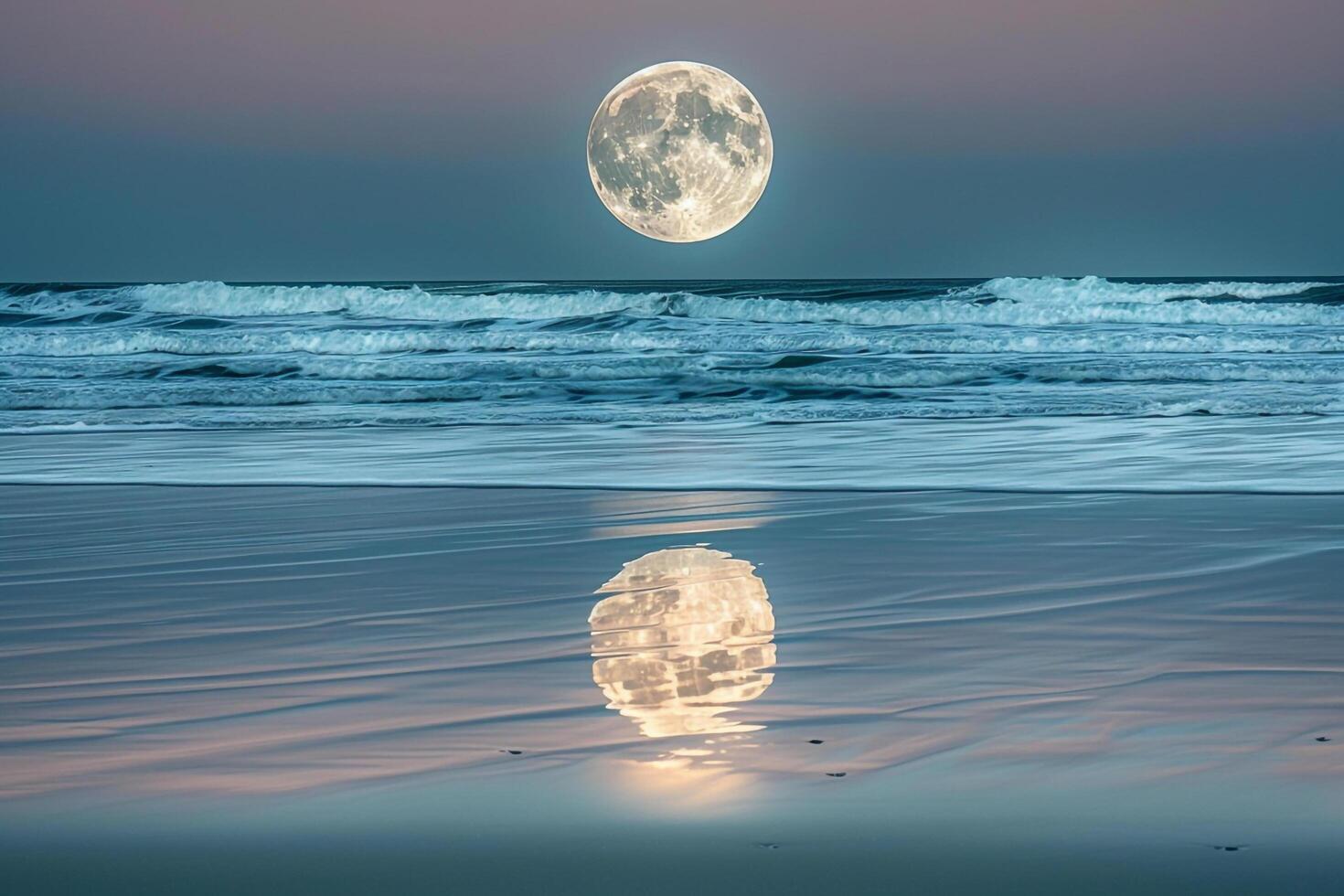 Full Moon Reflecting in Water on Beach photo