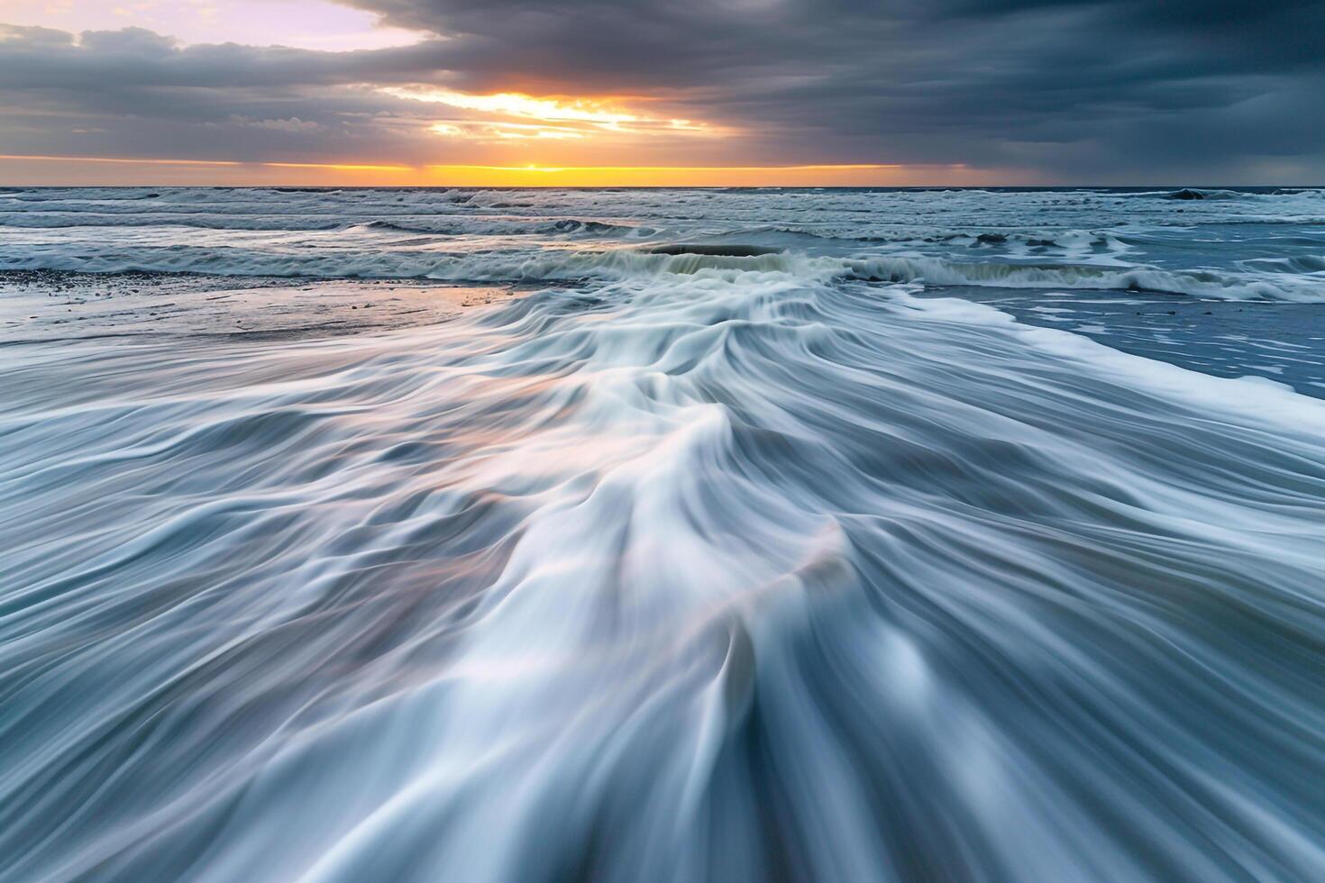 Long Exposure Waves Crashing on Beach at Twilight photo