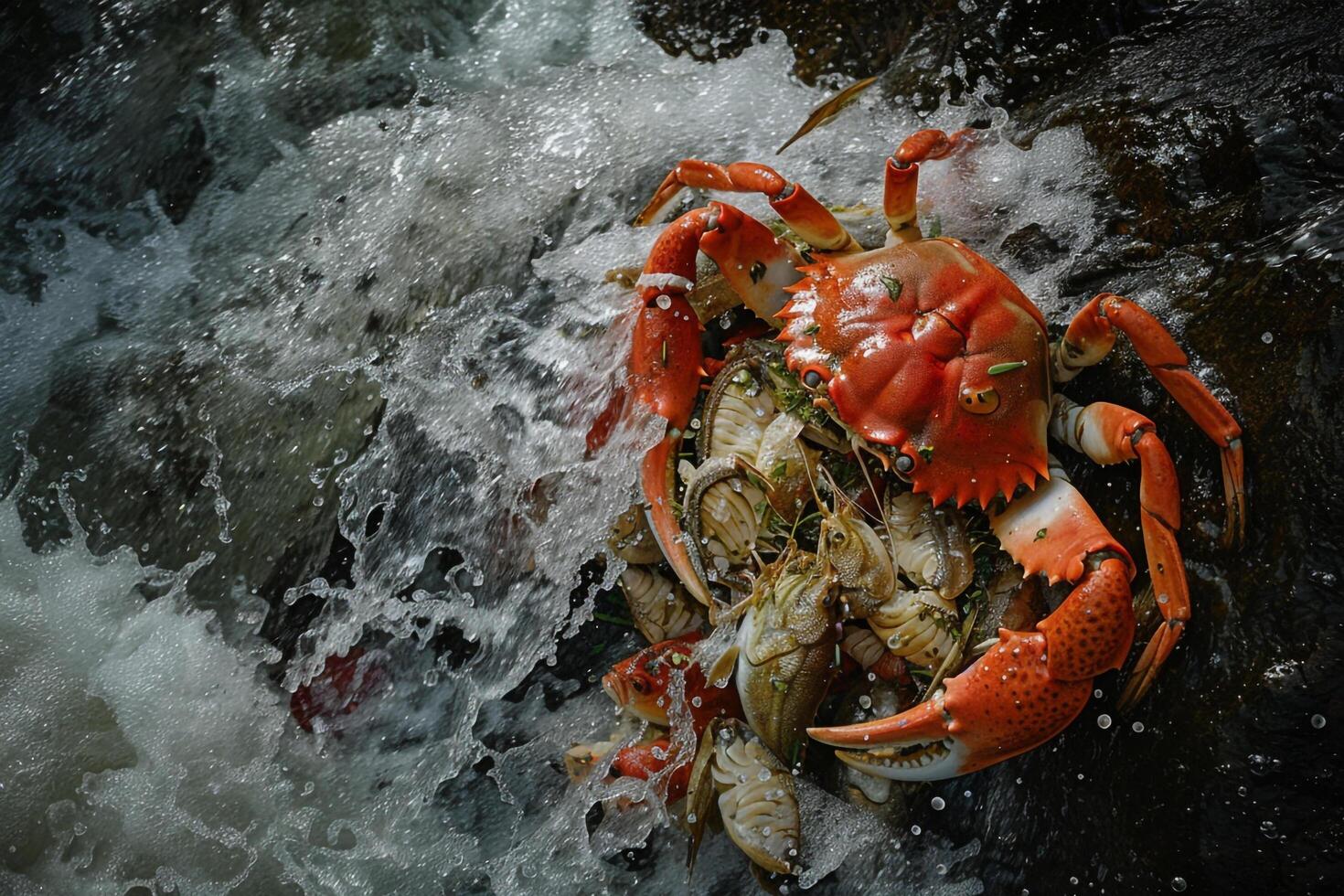 Crab Sitting on Rocks in the Water Background photo
