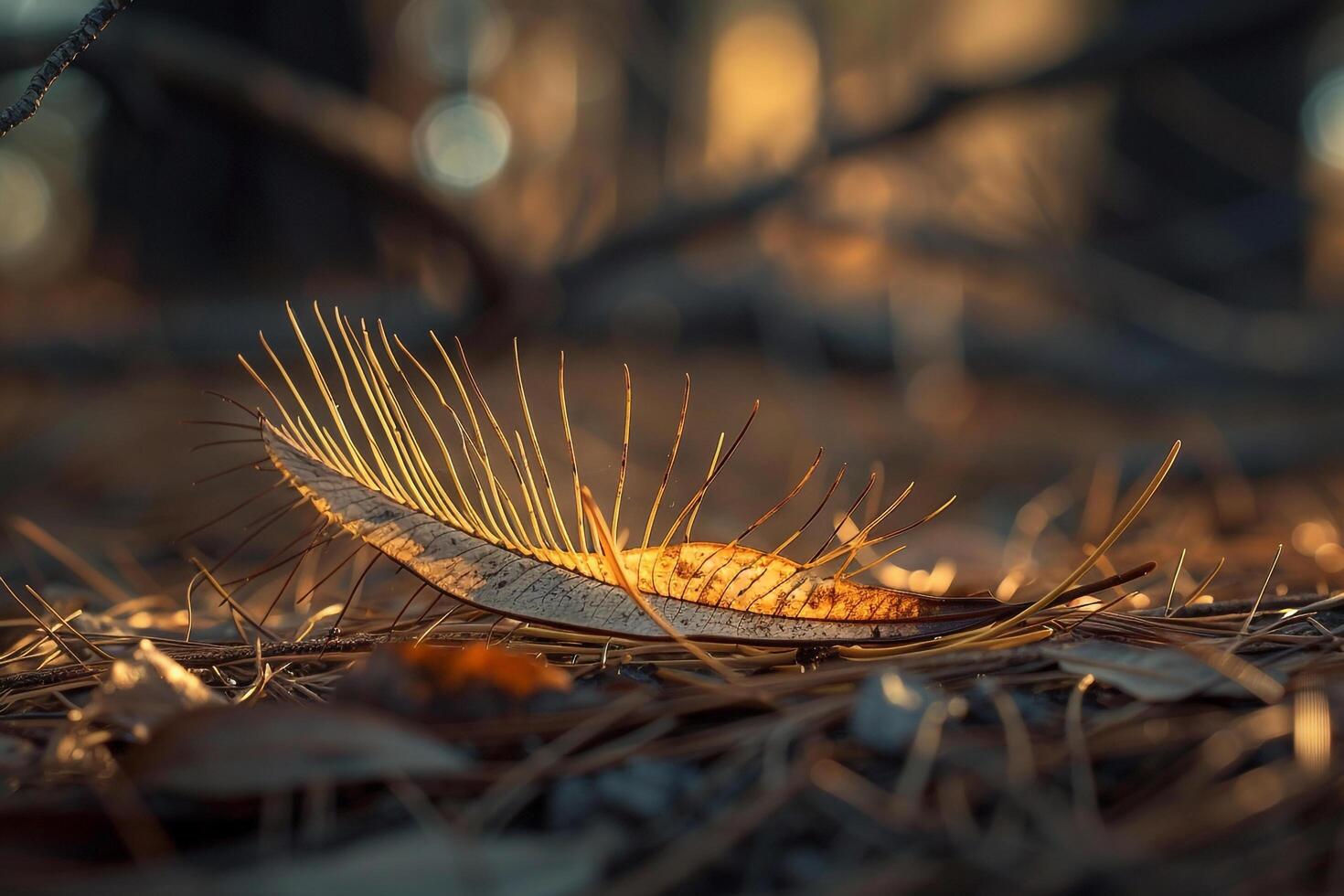 Feather on Ground in Woods with Natural Background photo
