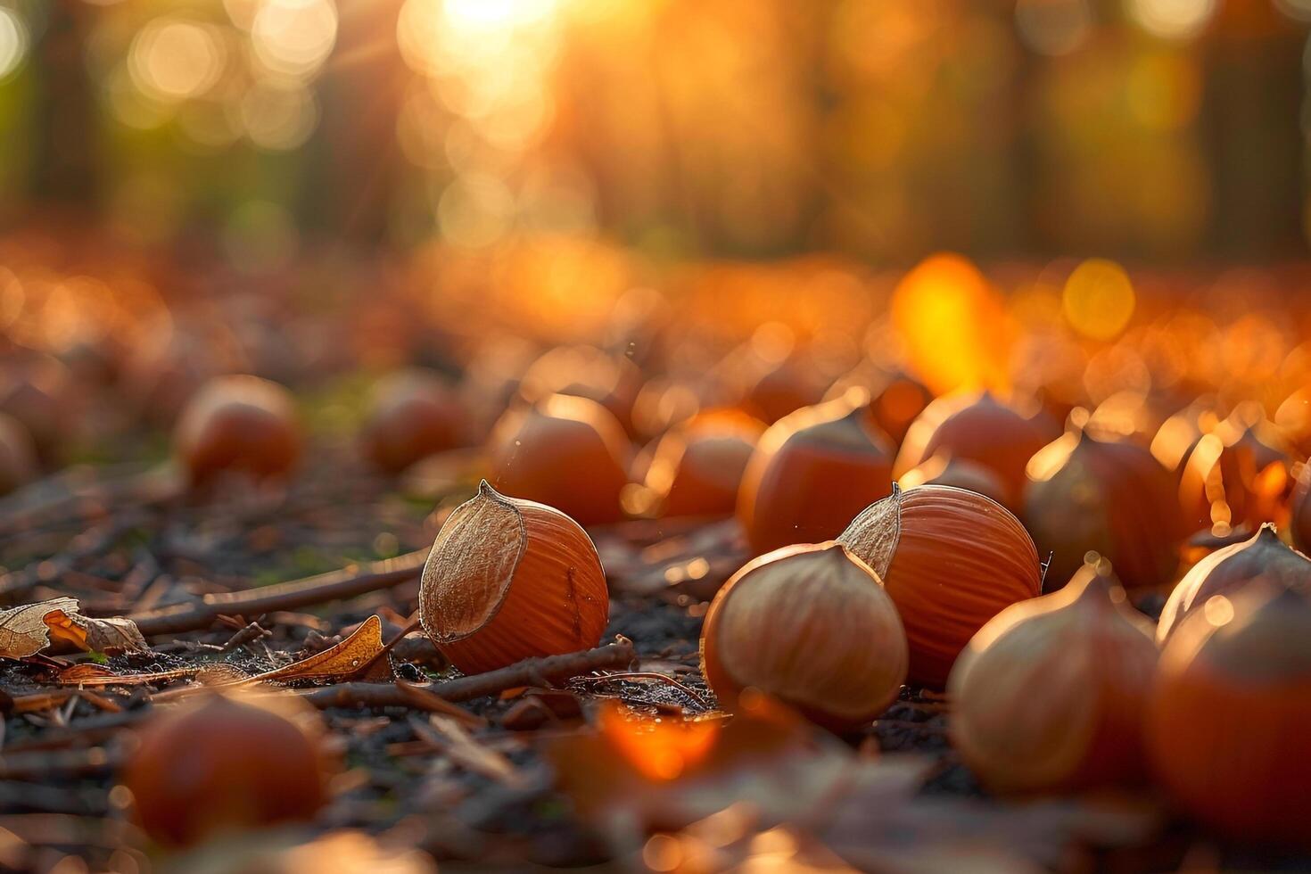 Group of Nuts on Ground in the Sun photo