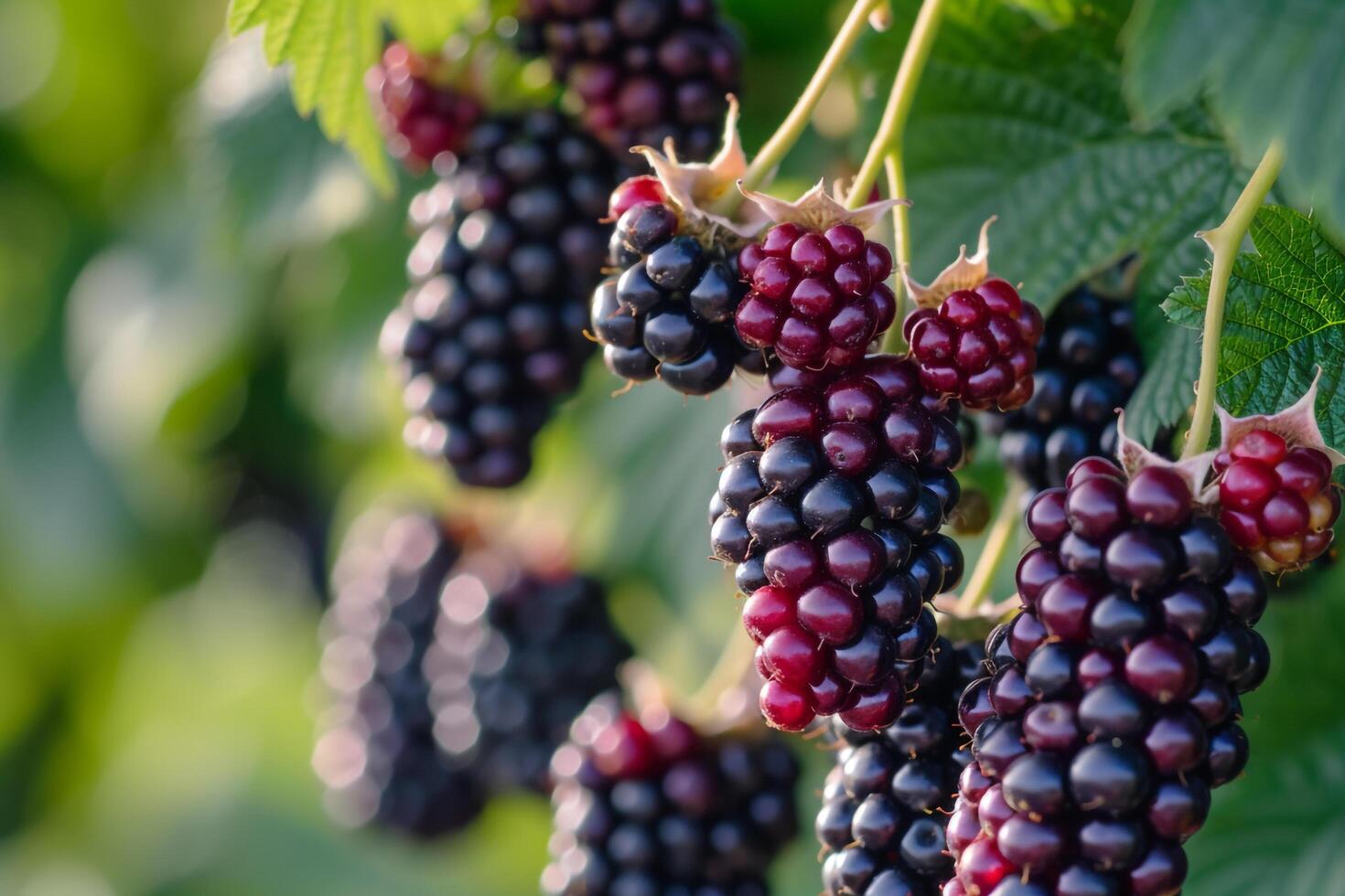 Blackberries Are Growing on the Tree in the Sun Background photo