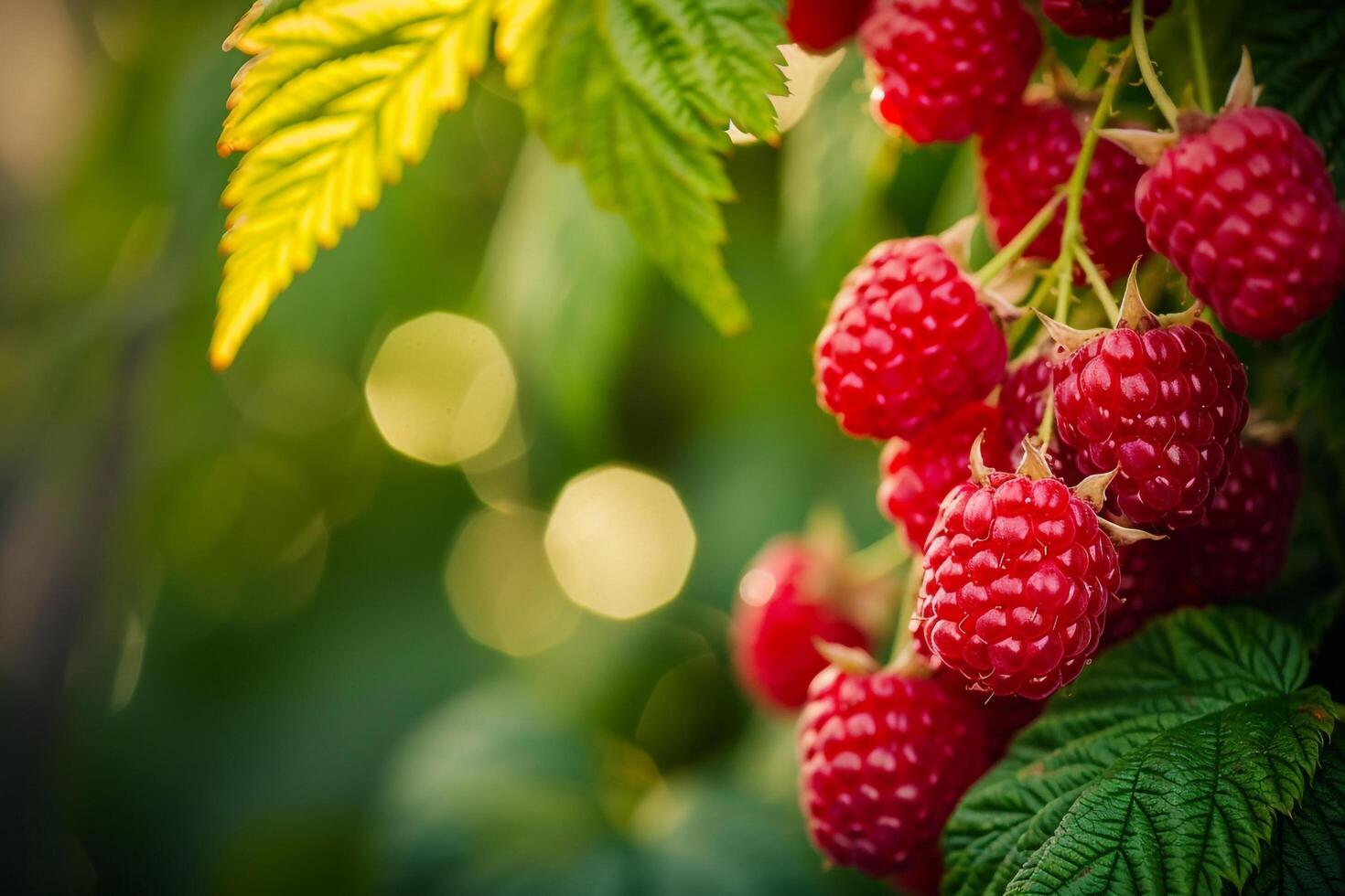 Raspberries Growing on Plant Background photo