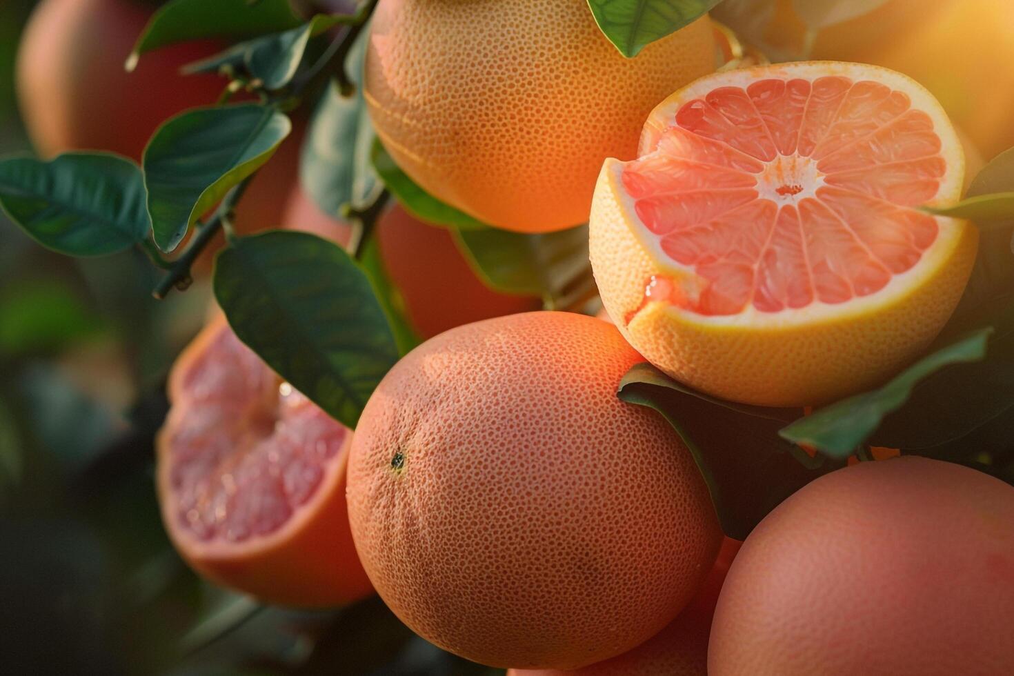 A Bunch of Grapefruit on a Tree Background photo